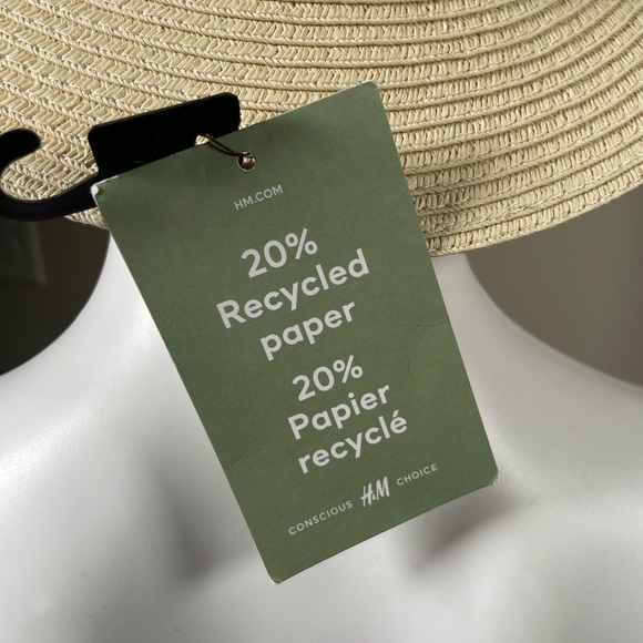 H&M straw raffia fedora hat women’s crème and pink - Picture 6 of 12